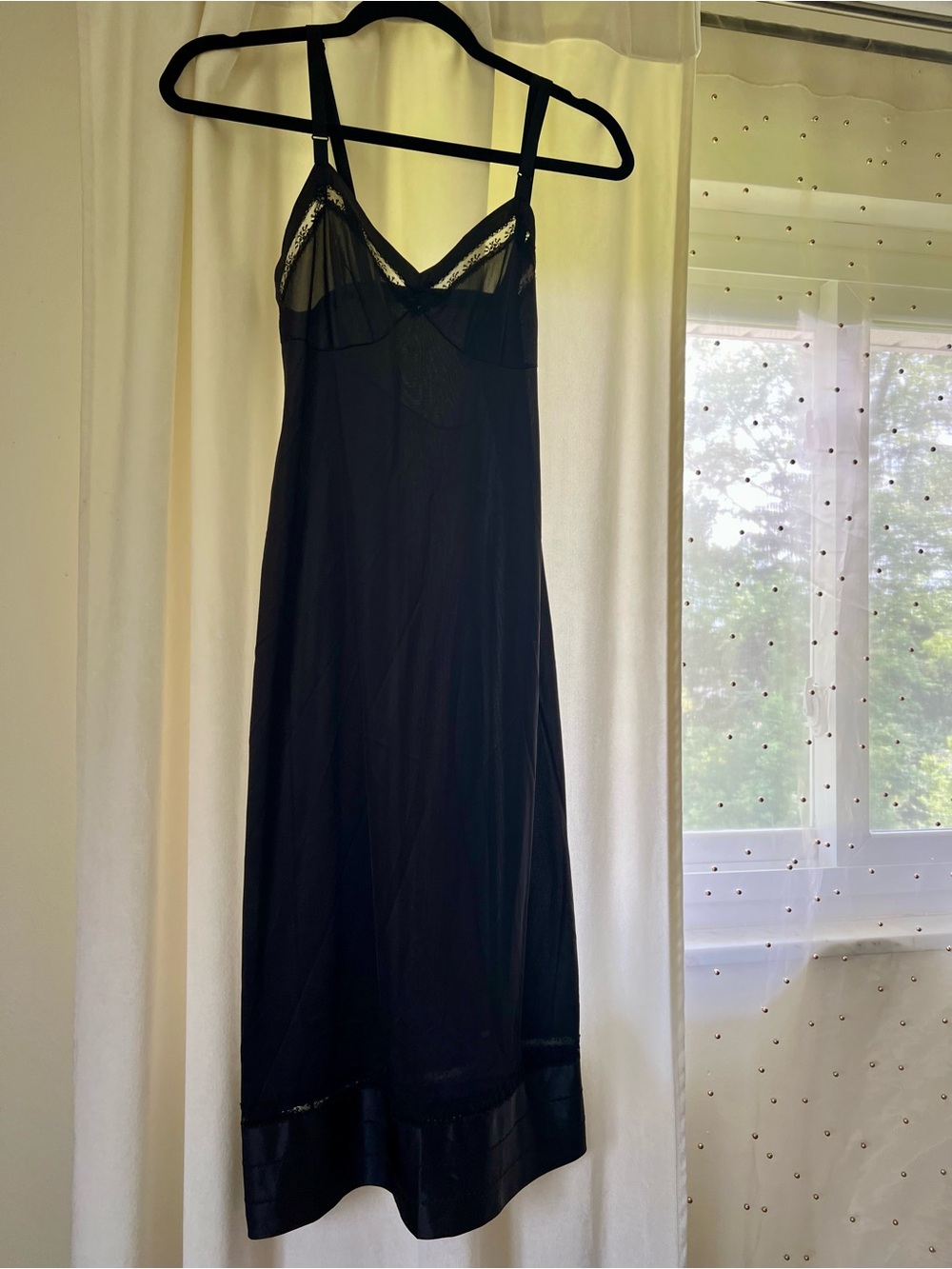 Vintage Black Lace-Trim Slip with lace details